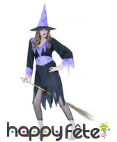 Costume de sorcière noir et violet, robe découpée, image 3