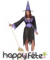 Costume de sorcière noir et violet, robe découpée