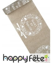 Chemin de table en lin Noel en famille, 28cm x 5m
