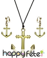 Collier et boucles d'oreilles ancre dorée, image 1