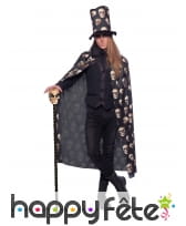 Cape et haut de forme tetes de mort adulte