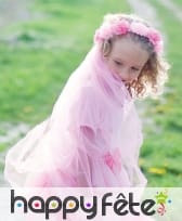 Couronne et voile de fleurs roses pour enfant