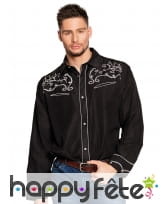 Chemise FarWest noire et motifs blancs adulte