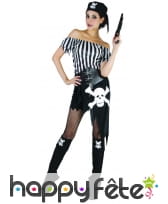 Costume femme pirate noir tête de mort blanche, image 3