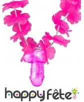 Collier hawaïen avec pendentif zizi rose, adulte