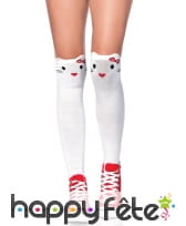 Chaussettes hautes blanches tête de chat