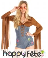Combinaison hippie bleu marron longues franges