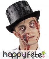 Chapeau haut de forme noir effet usé et troué