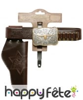 Ceinture holster marron de cowboy, boucle buffle