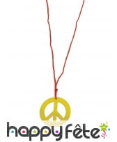 Collier hippie pendentif peace and love jaune