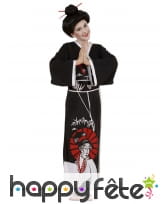Costume kimono long noir de chinoise pour fille