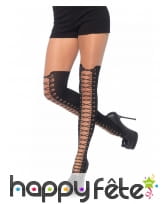 Collants mi-cuisses noirs avec effet laçage, luxe