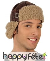 Casquette marron d'aviateur avec fausse fourrure, image 1