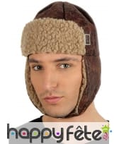 Casquette marron d'aviateur avec fausse fourrure
