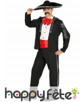 Costume mexicain d'apparat noir et rouge homme
