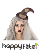 Chapeau marron rapiécé de sorcière sur serre-tête