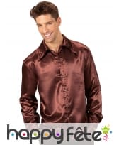 Chemise marron satinée disco pour homme