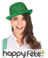Chapeau melon vert trèfles dorés, image 1