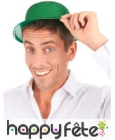 Chapeau melon vert uni pailleté, image 2