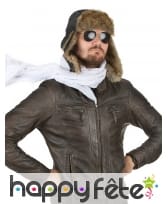 Chapeau noir aviateur avec fausse fourrure, image 1