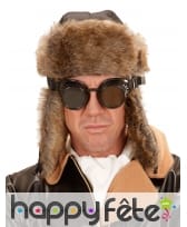 Chapeau noir aviateur avec fausse fourrure, image 2