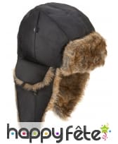 Chapeau noir aviateur avec fausse fourrure