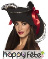 Chapeau noir de pirate avec dentelle pour femme