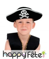 Chapeau noir de pirate tête de mort, enfant