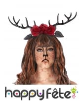 Cornes noires de cerf avec roses rouges pour femme