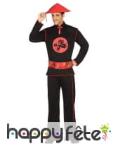 Costume noir et rouge de chinois pour homme