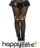 Collants noirs imprimé citrouille démoniaque