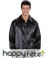 Chemise noire satinée disco pour homme