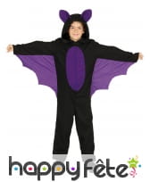 Combinaison noire violette d'enfant chauve souris