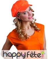 Casquette orange disco recouverte de sequins