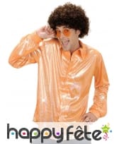 Chemise orange holographique disco pour homme