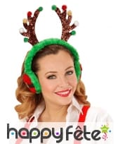 Cache oreilles Renne aux couleurs de Noël adulte