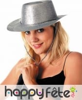 Chapeau plastique de cowboy pailletté argenté, image 1