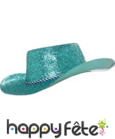 Chapeau plastique de cowboy paillette turquoise