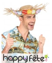 Chapeau paille Hawaïen avec fleurs sur le contour, image 2