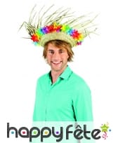 Chapeau paille Hawaïen avec fleurs sur le contour, image 3