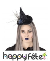 Chapeau pointu noir de sorcière sur serre-tête