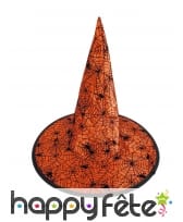 Chapeau pointu orange et araignée pour enfant