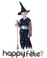 Costume petite sorcière noir araignées imprimées