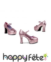 Chaussures rose à paillettes, talon haut