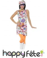 Costume robe blanche motifs sixties sans manches, image 1