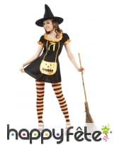 Costume robe citrouille de sorcière noire orange