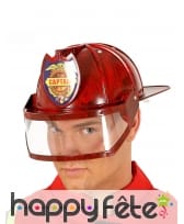 Casque rouge de pompier pour adulte, avec visière