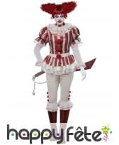 Costume rétro de clown rayé rouge blanc pour femme