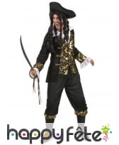 Costume robe noire de pirate imprimés dorés, image 1