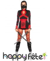 Combinaison shorty de femme ninja noire et rouge